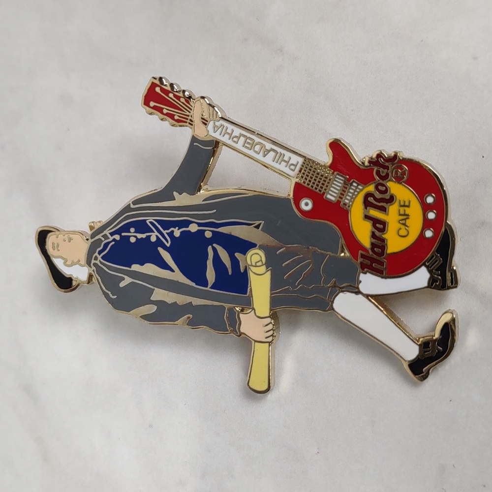 Hard Rock Cafe "Philadelphia" Guitar Pin Features Ben Franklin